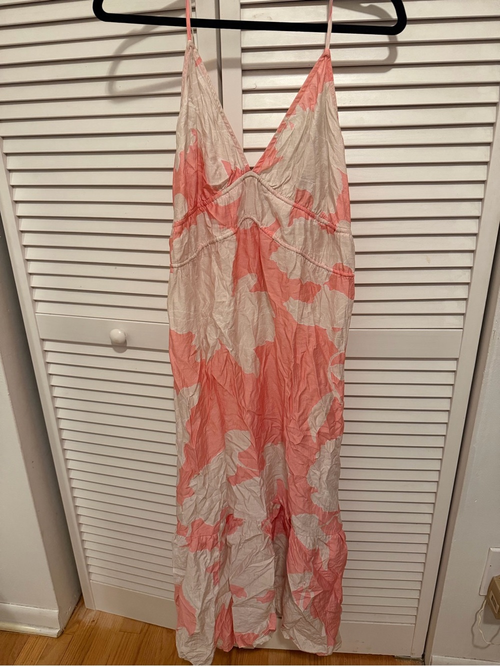 H&M Coral Pink and Cream Spaghetti-Strap Maxi Dress